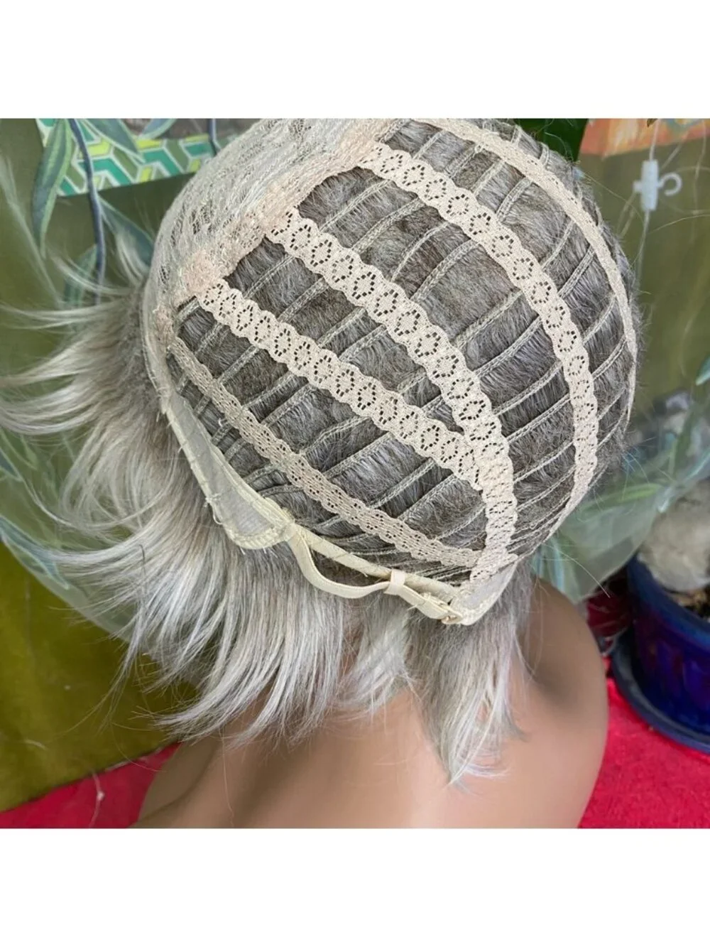 ash platinum blonde rooted shaggy pixie bob wig